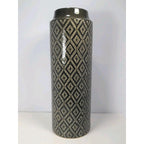 Vintage Black White Diamond Glass Vase Tall 15.6" Geometric Pattern