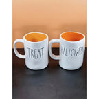 Vintage Rae Dunn Halloween Mugs Set Orange Interior Double Sided Ceramic