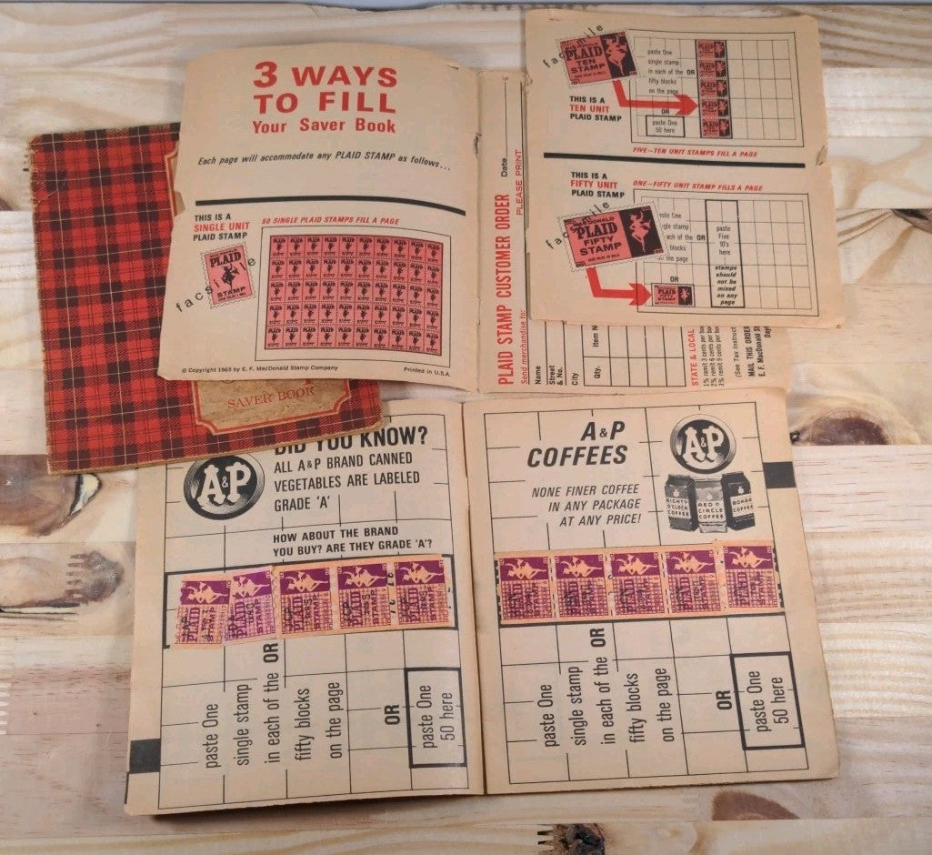 Lot of 20 Vintage Plaid, Triple-S, S&H, and Top Value Stamp Saver Books Used