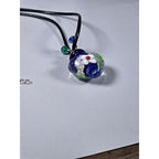Glass Heart Bottle Pendant Necklace with Floral Design on Black Cord