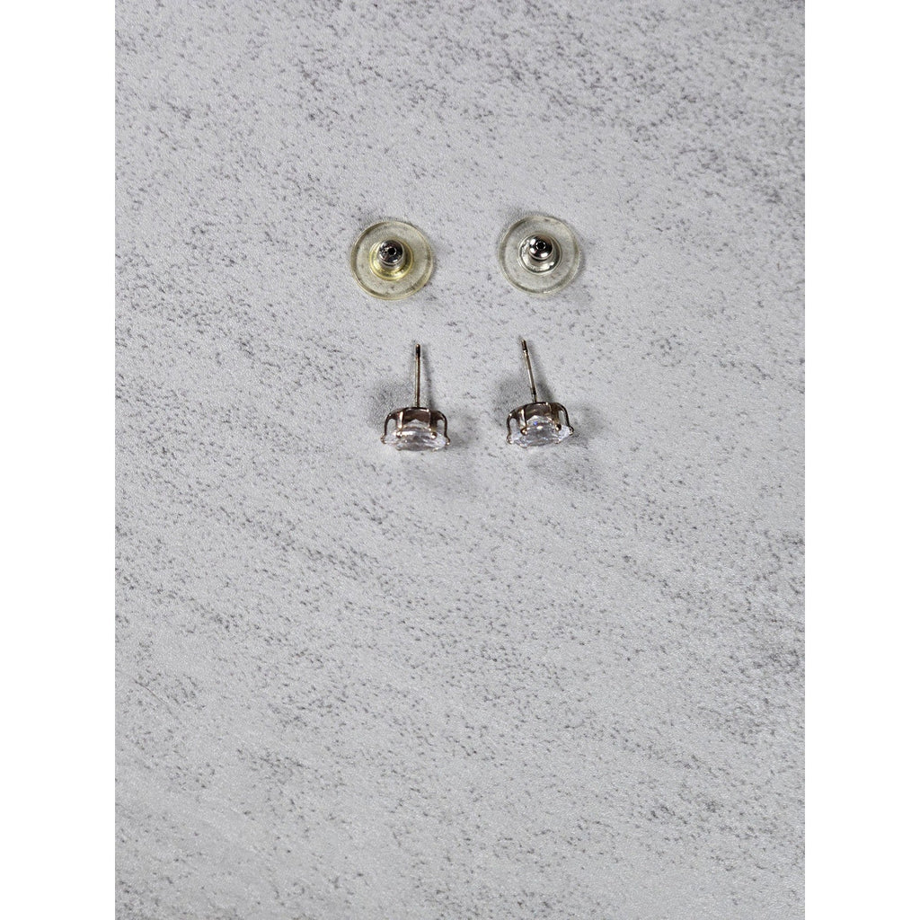 Vintage Oval Clear Rhinestone Stud Earrings Silver Tone Posts