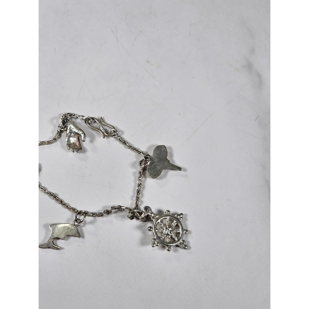 Vintage Silver Charm Bracelet Dolphin Clover Nautical Theme