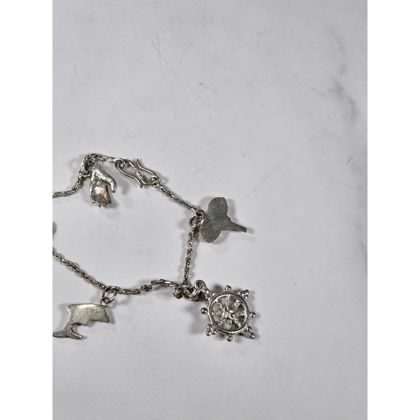 Vintage Silver Charm Bracelet Dolphin Clover Nautical Theme