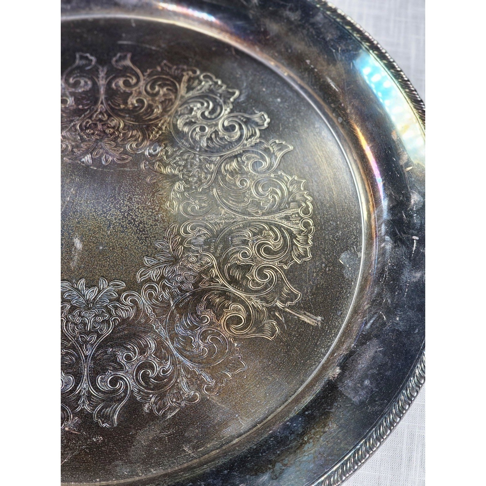 Vintage Wm Rogers Silver Plated Ornate Floral Serving Tray Plate