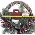 Rustic Red Truck Christmas Wreath Pinecones Berries Farmhouse Holiday Decor