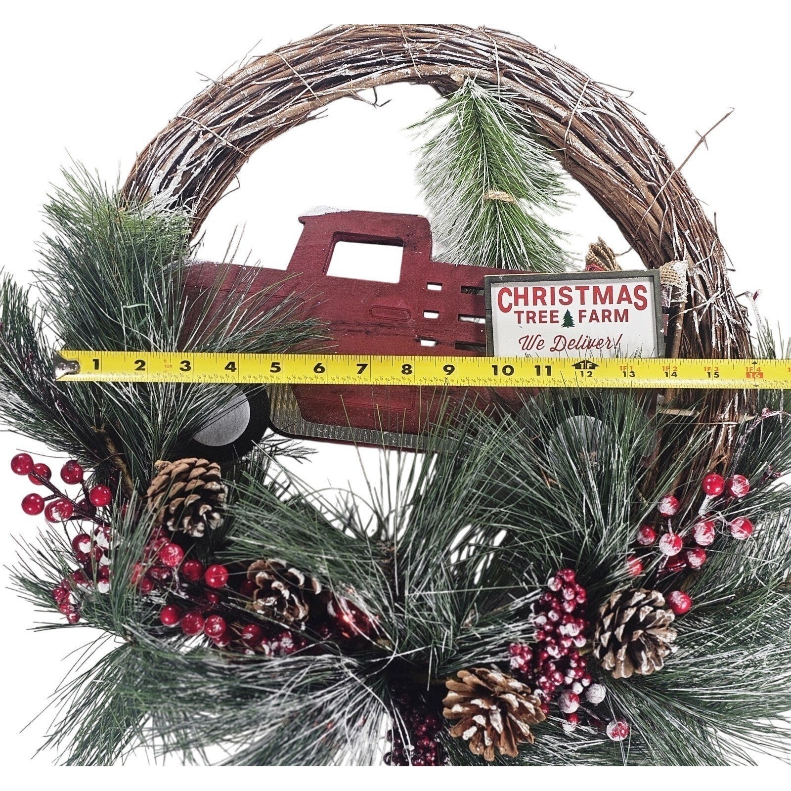 Rustic Red Truck Christmas Wreath Pinecones Berries Farmhouse Holiday Decor
