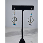 Vintage Sterling Silver Peace Sign Dangle Earrings 925 Beaded