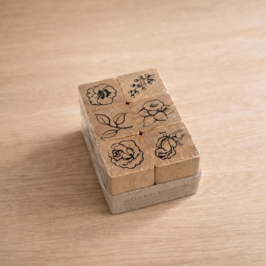 Stamp Craft Floral Rubber Stamp Set of 6 Wood Mounted Taiwan