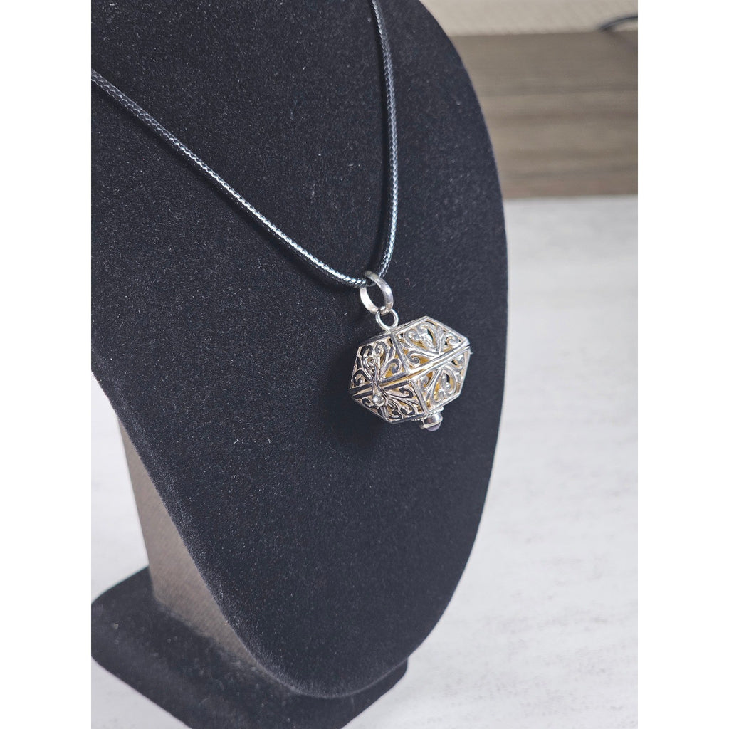 Vintage Harmony Ball Pendant Necklace Purple Stone Filigree
