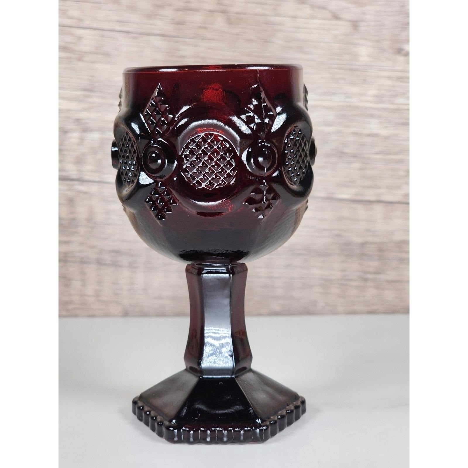 Vintage Avon Cape Cod Ruby Red Wine Goblet Victorian Pressed Glass