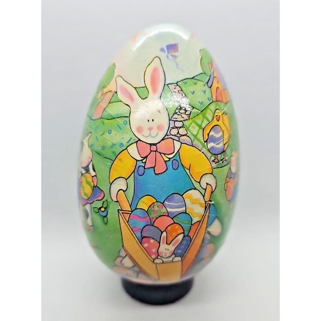 Vintage Paper Mache Egg Rabbit Wheelbarrow Easter Decor