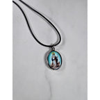 Vintage Religious Shepherd Pendant Aqua Blue Medallion