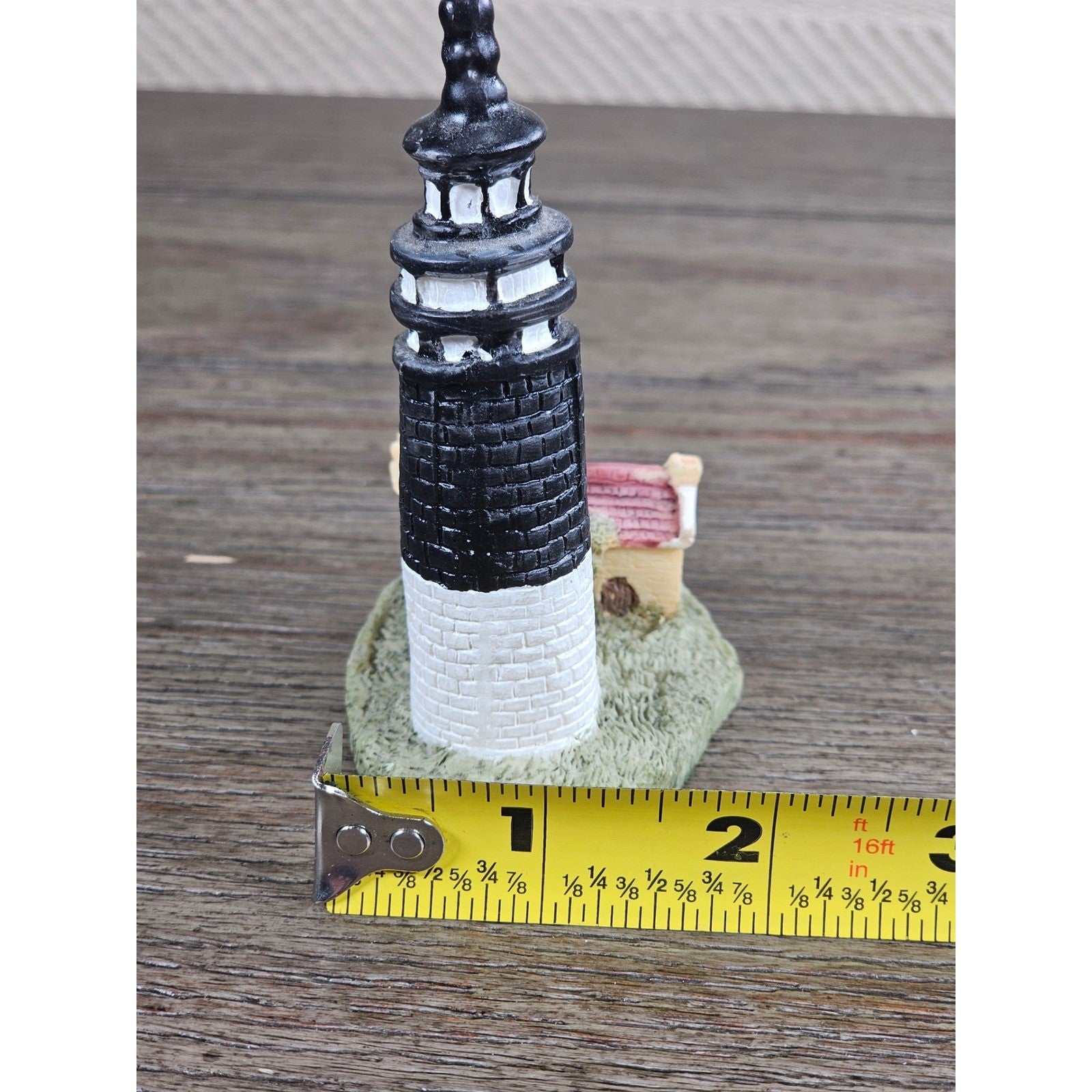 Vintage Mini Lighthouse Figurine Black White Coastal Decor Nautical Shelf Art