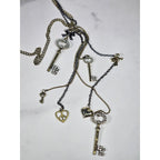 Betsey Johnson Vintage Charm Necklace Key Pendants Long Layered Statement