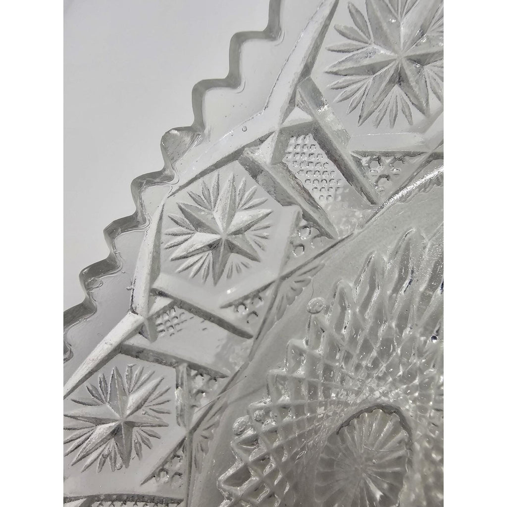 Cut Glass Candy Dish Starburst Pattern Handled Vintage