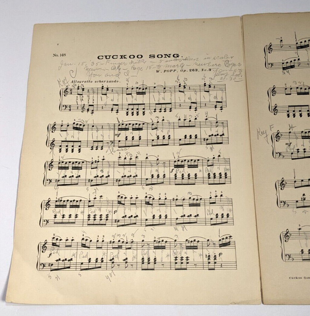 Cuckoo Song Sheet Music By W. Popp 1932