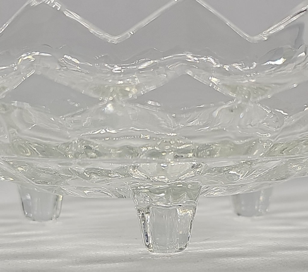Fostoria American Cubist 3-Footed Clear Pressed Glass Bowl