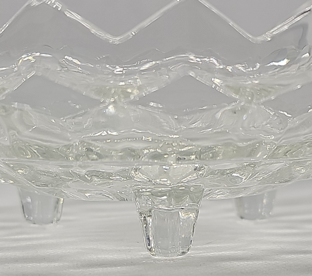 Fostoria American Cubist 3-Footed Clear Pressed Glass Bowl