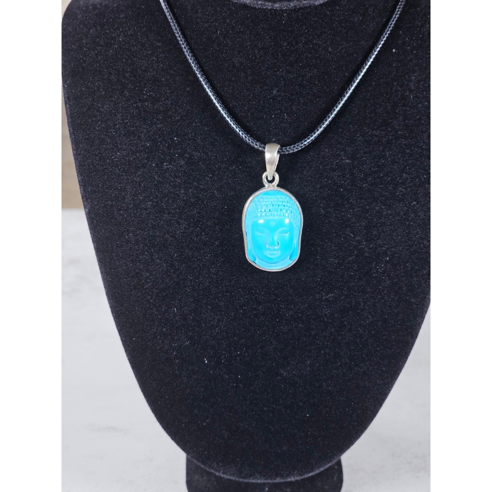 Vintage Sterling Silver Buddha Turquoise Pendant Necklace