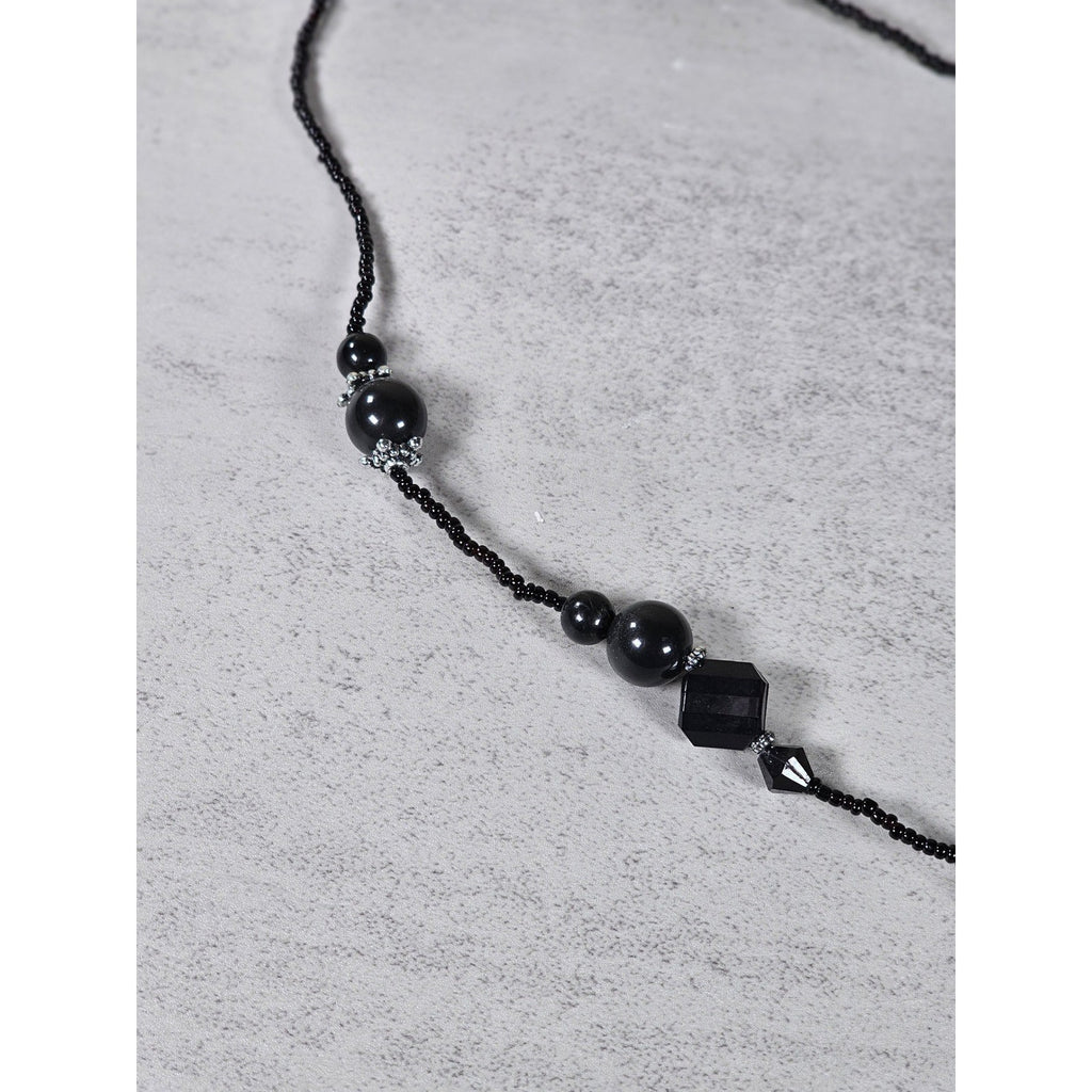 Vintage Black Faceted Teardrop Pendant Beaded Necklace