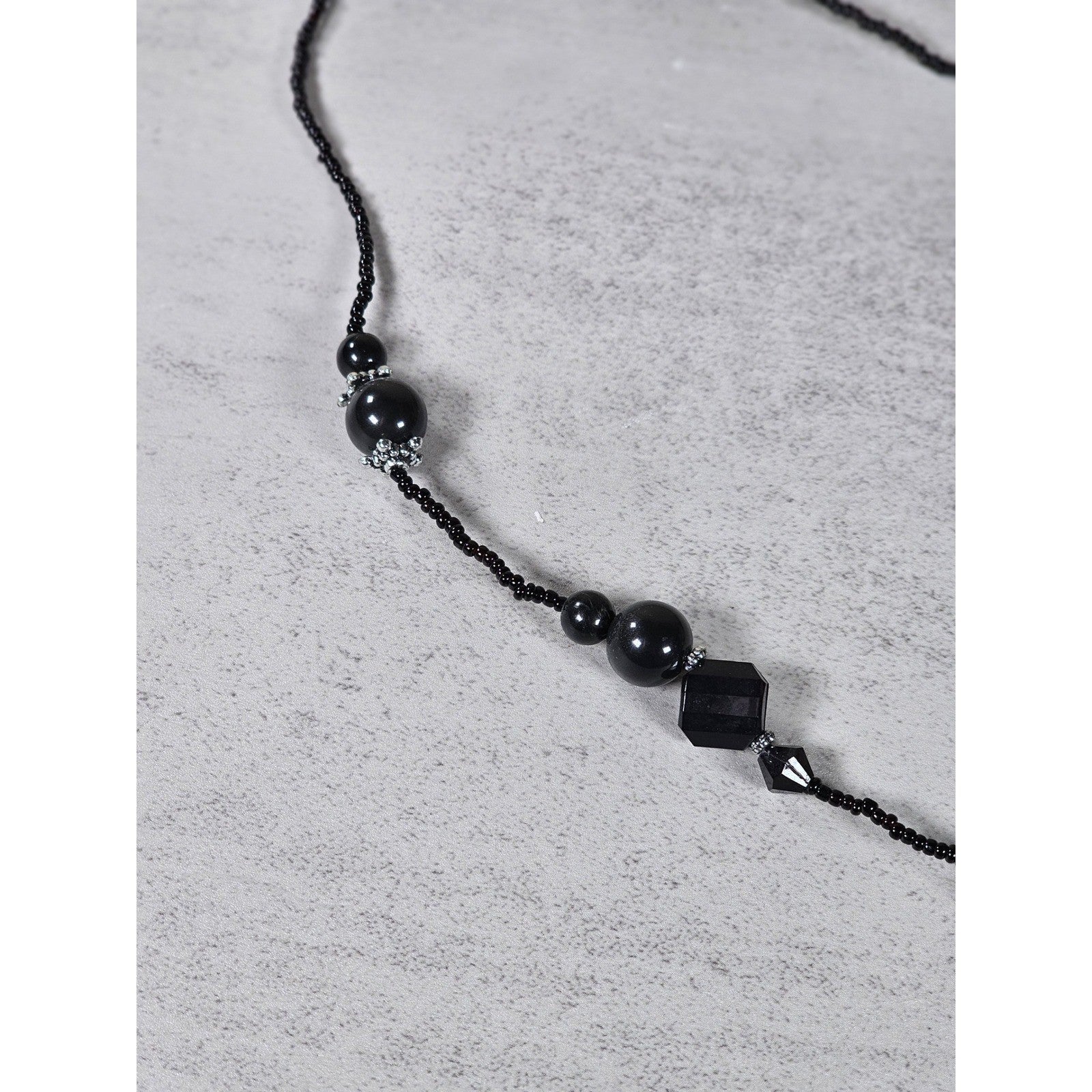 Vintage Black Faceted Teardrop Pendant Beaded Necklace