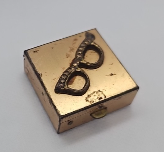 Vintage Metal Brass Pill Box  Glasses Raised Deco Square