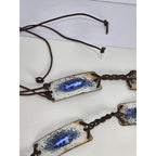 Vintage Leather Tie Belt Enamel Feather Boho Braided