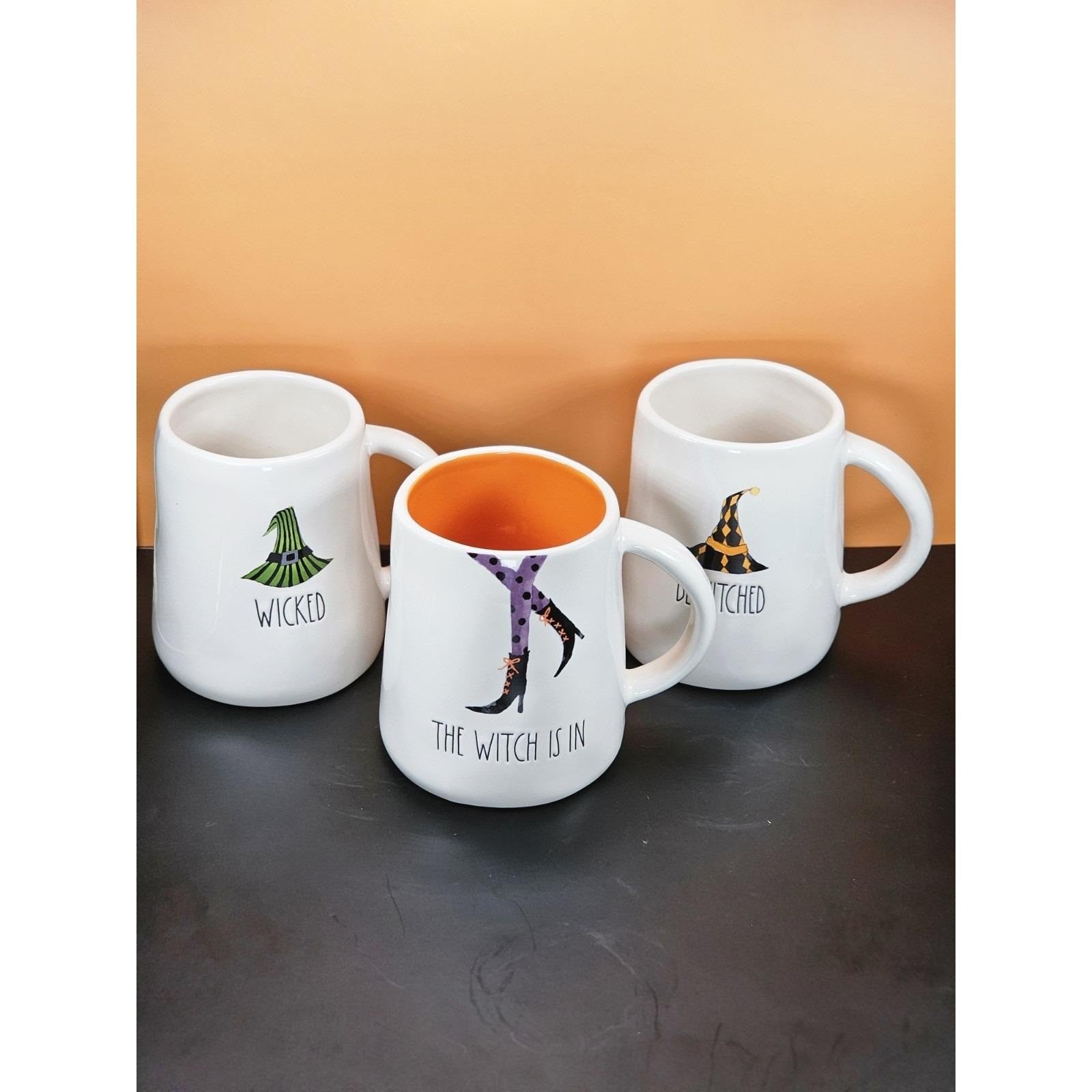 Rae Dunn Halloween Witch Mugs Ceramic Set of 3 Whimsical Double-Sided Vintage