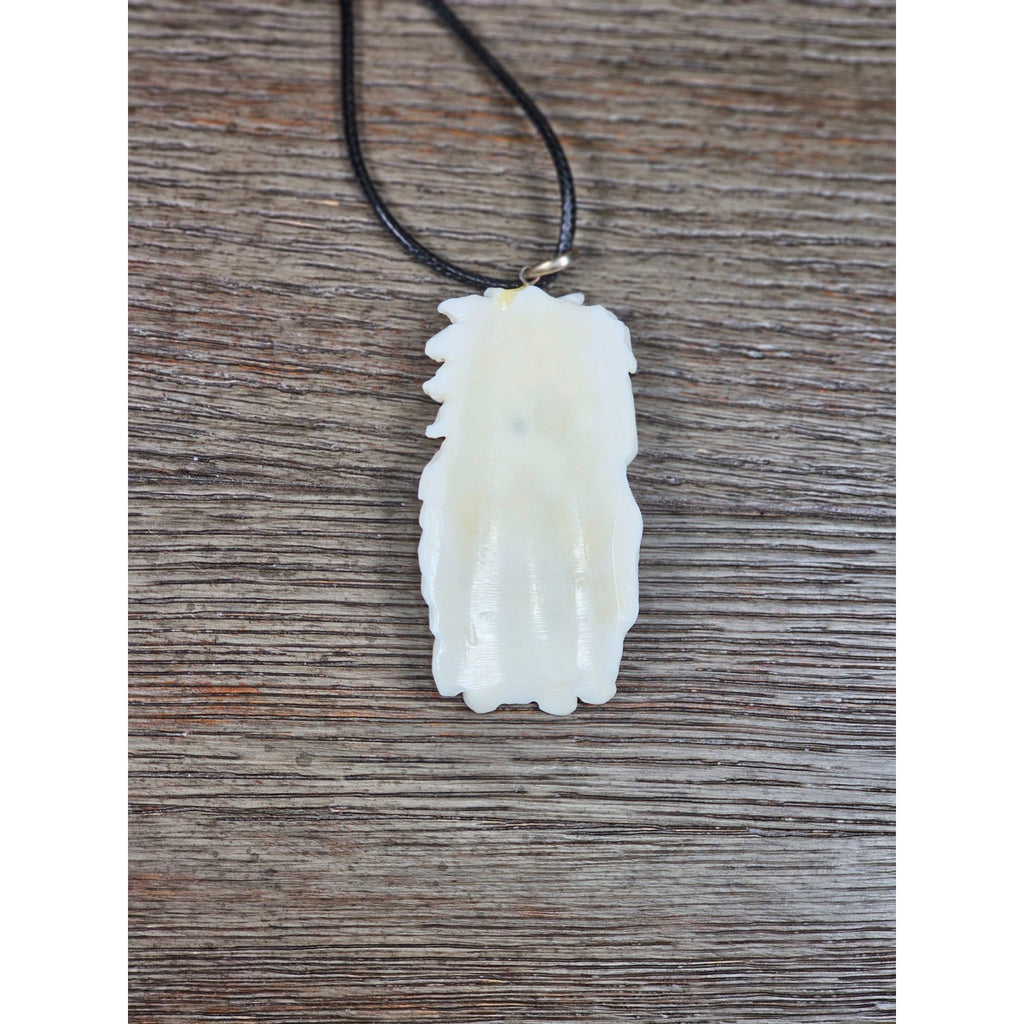 Carved Buffalo Bone Pendant Woman & Horse Motif 3x1 Inch Statement Necklace