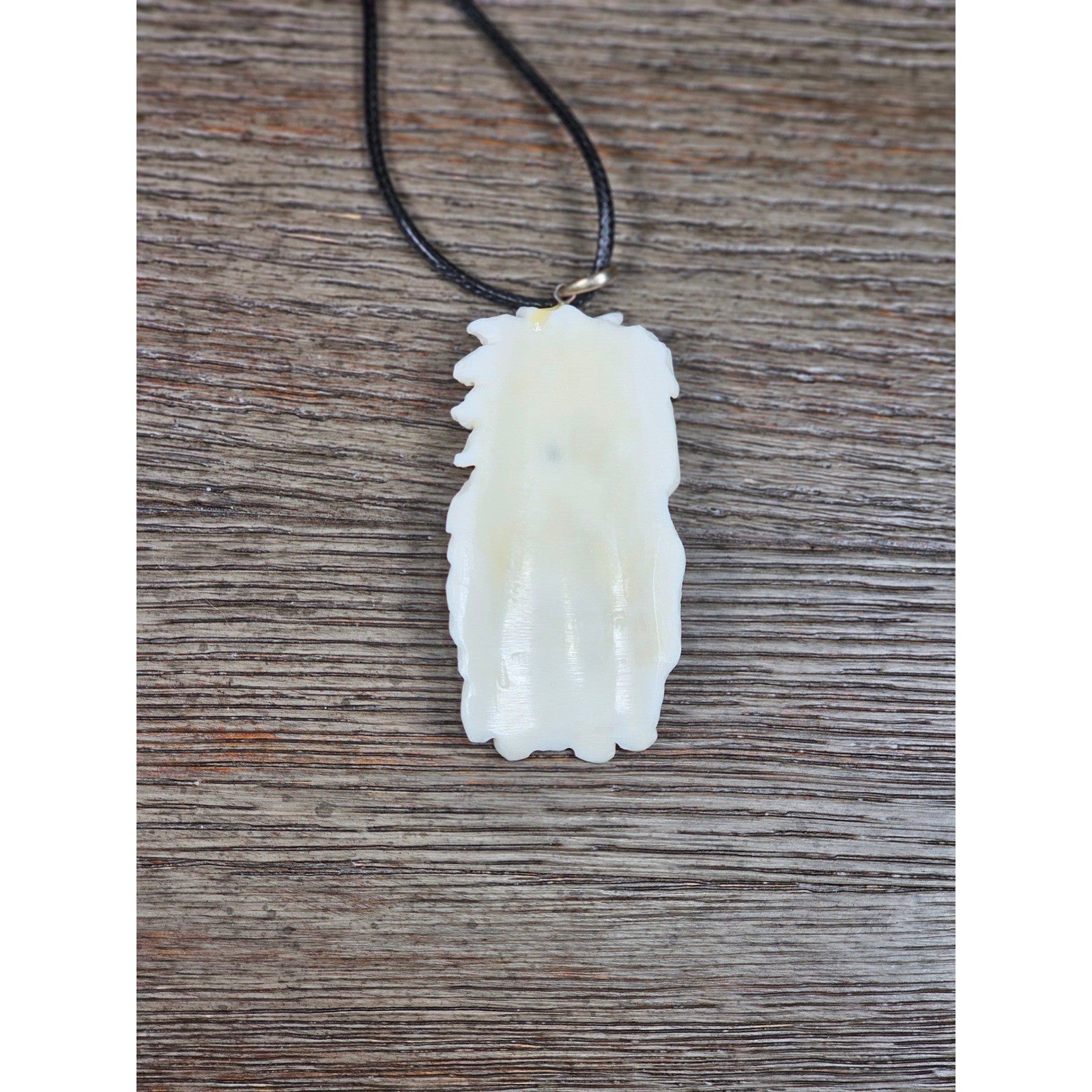 Carved Buffalo Bone Pendant Woman & Horse Motif 3x1 Inch Statement Necklace