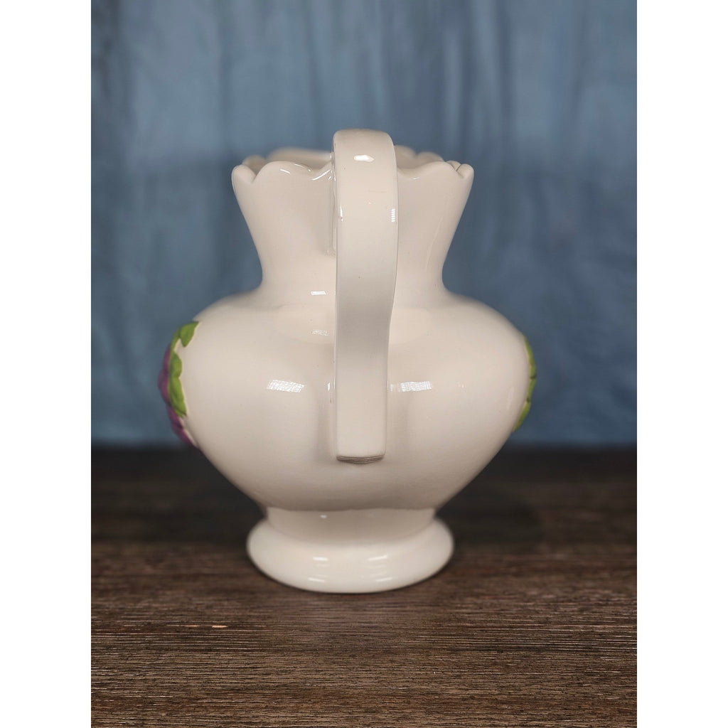 Vintage Ceramic Pitcher with Grape Design | White Pottery Vase Creamer
