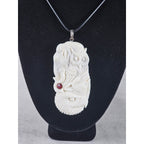 Vintage Carved Pendant Necklace Owl Elephant Red Accent