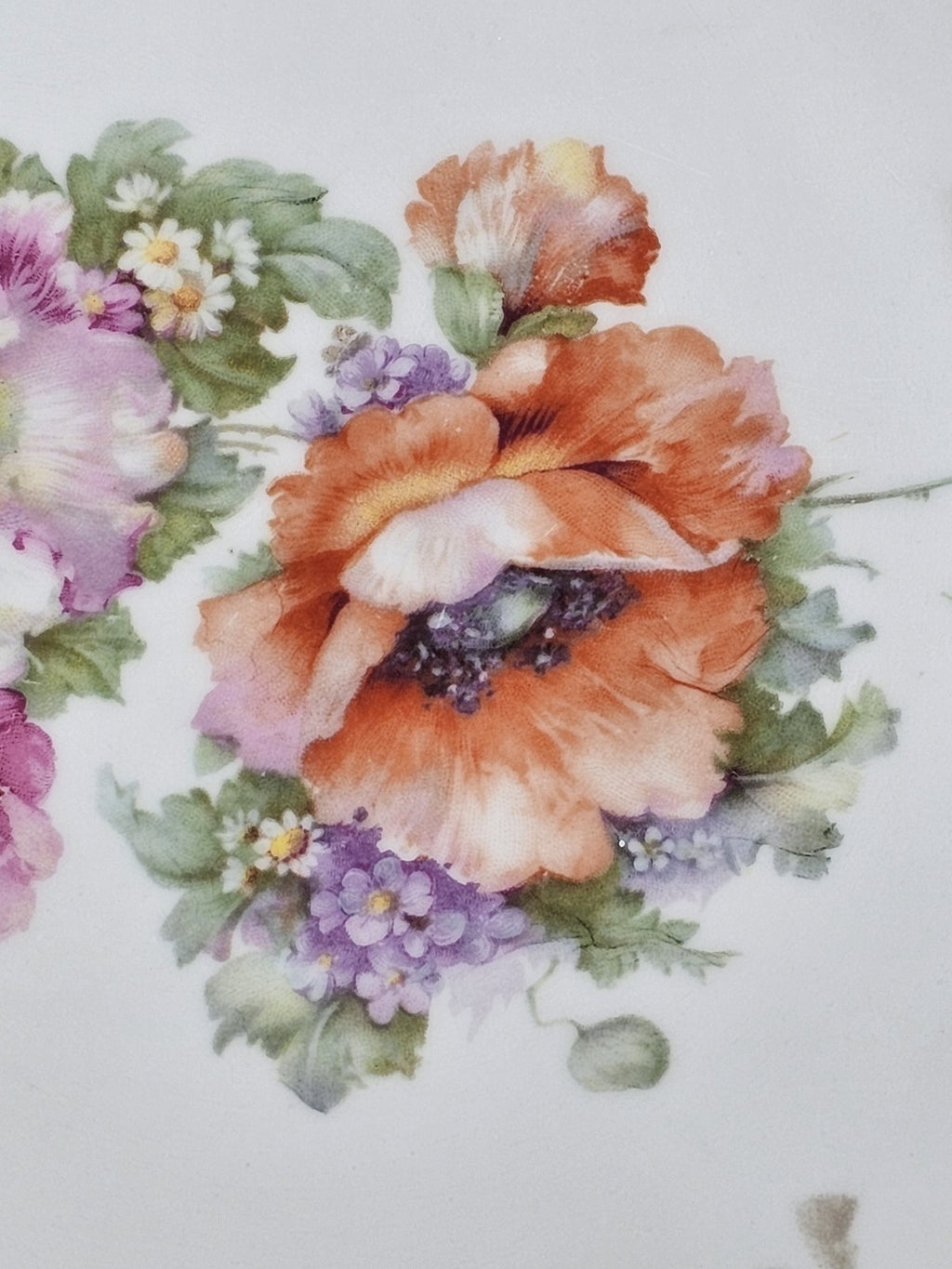 Germany Porcelain 2 Handle Cake Serving Plate Hand Painted Flowers