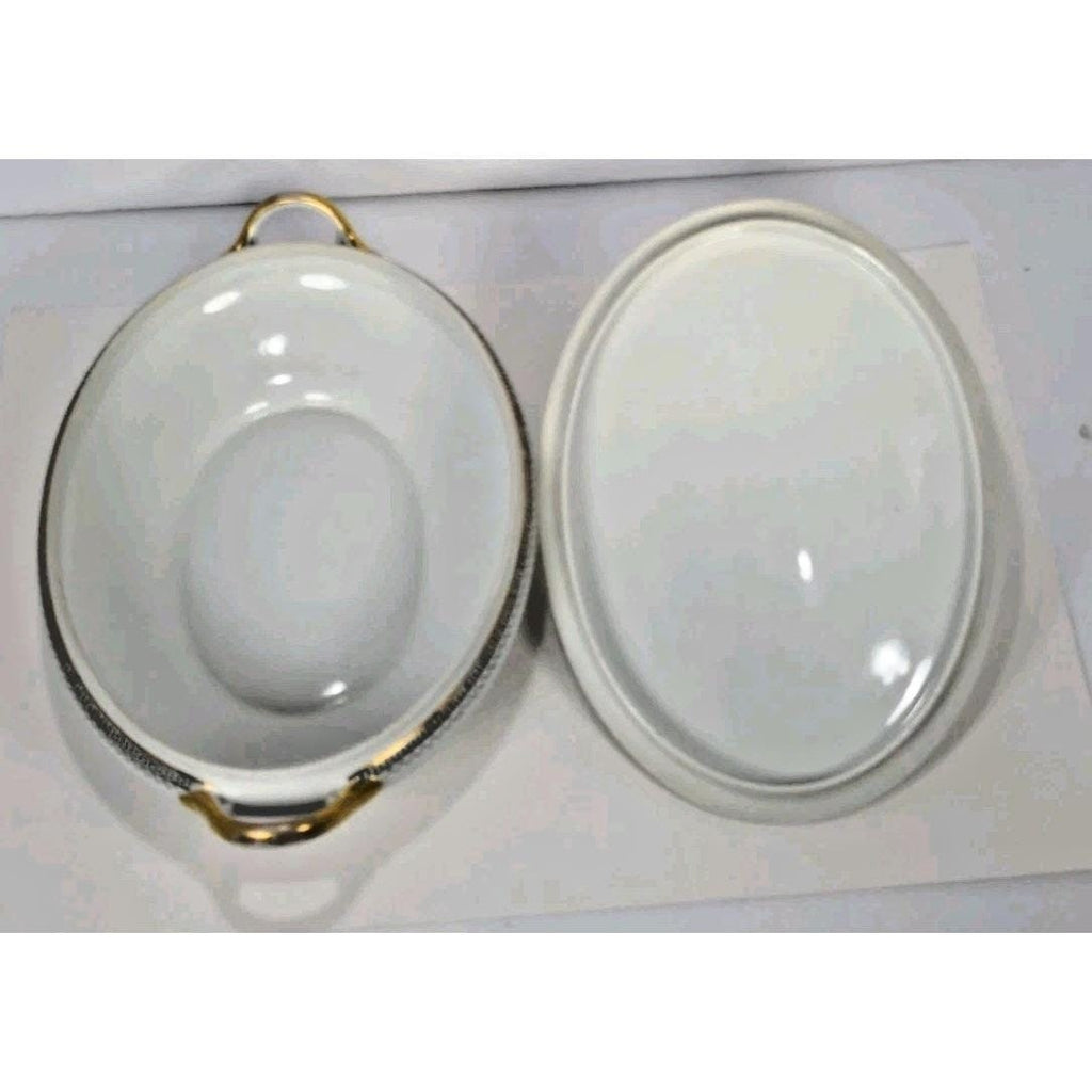 Noritake Covered Casserole Dish Gold Rim Serving Bowl Japan 8.25"