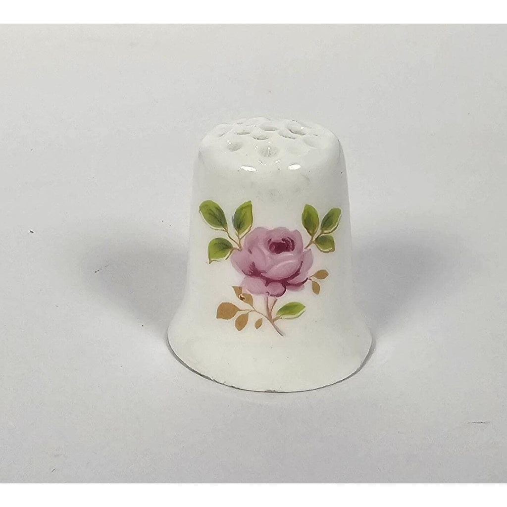 Vintage Porcelain Rose Thimble Pink Floral Sewing Collectible