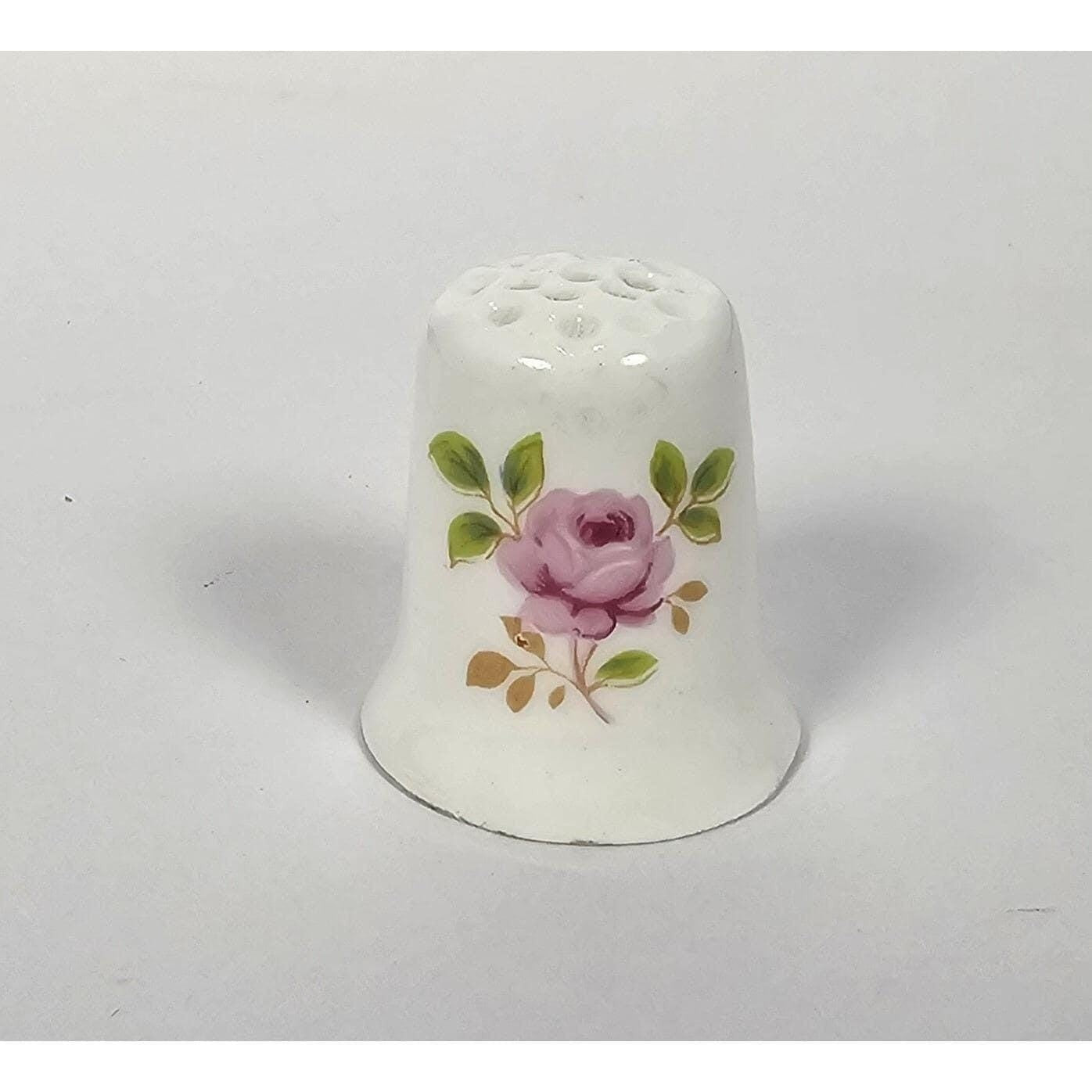 Vintage Porcelain Rose Thimble Pink Floral Sewing Collectible