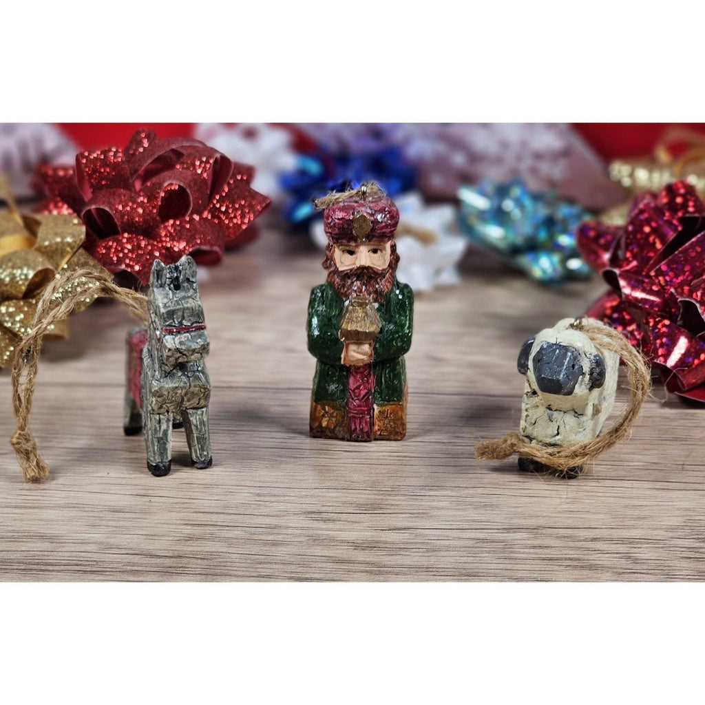 Nativity Ornaments Wiseman Horse Sheep Hand Painted Set of 3