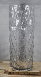12" Glass Diamond-Cut Cylinder Vase – Vintage Clear Textured Centerpiece