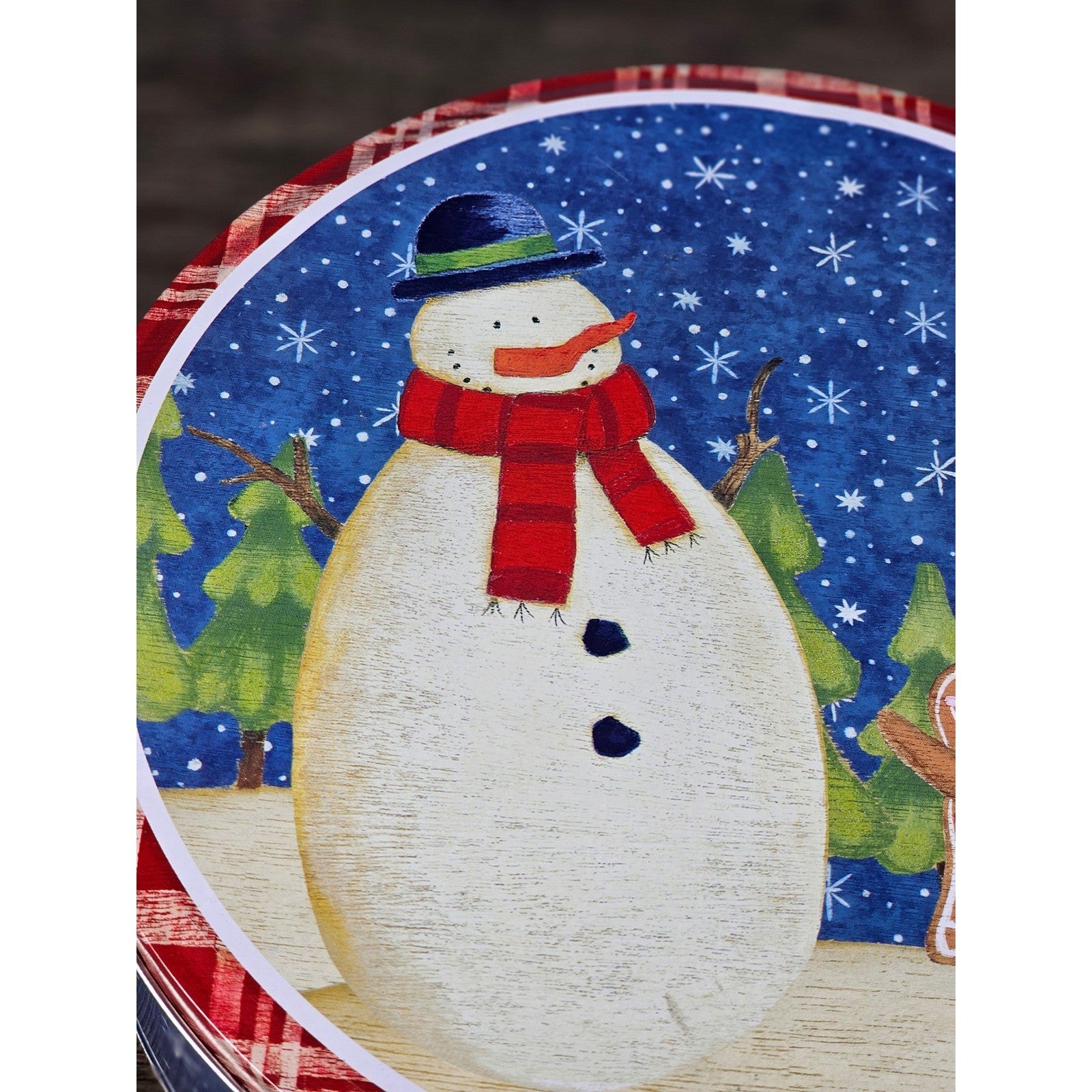 Vintage Snowman Gingerbread Christmas Tin Cookie Storage Box