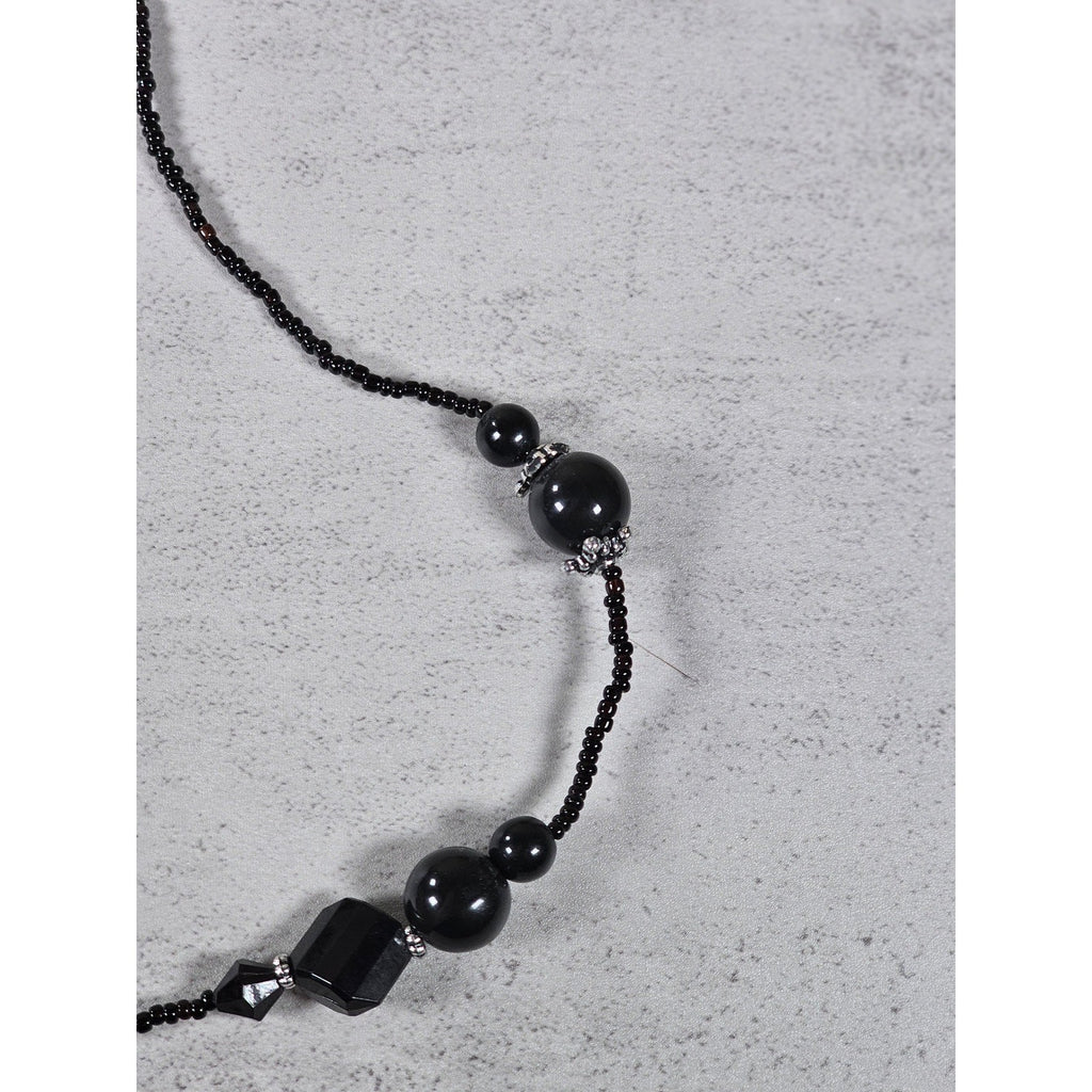 Vintage Black Faceted Teardrop Pendant Beaded Necklace