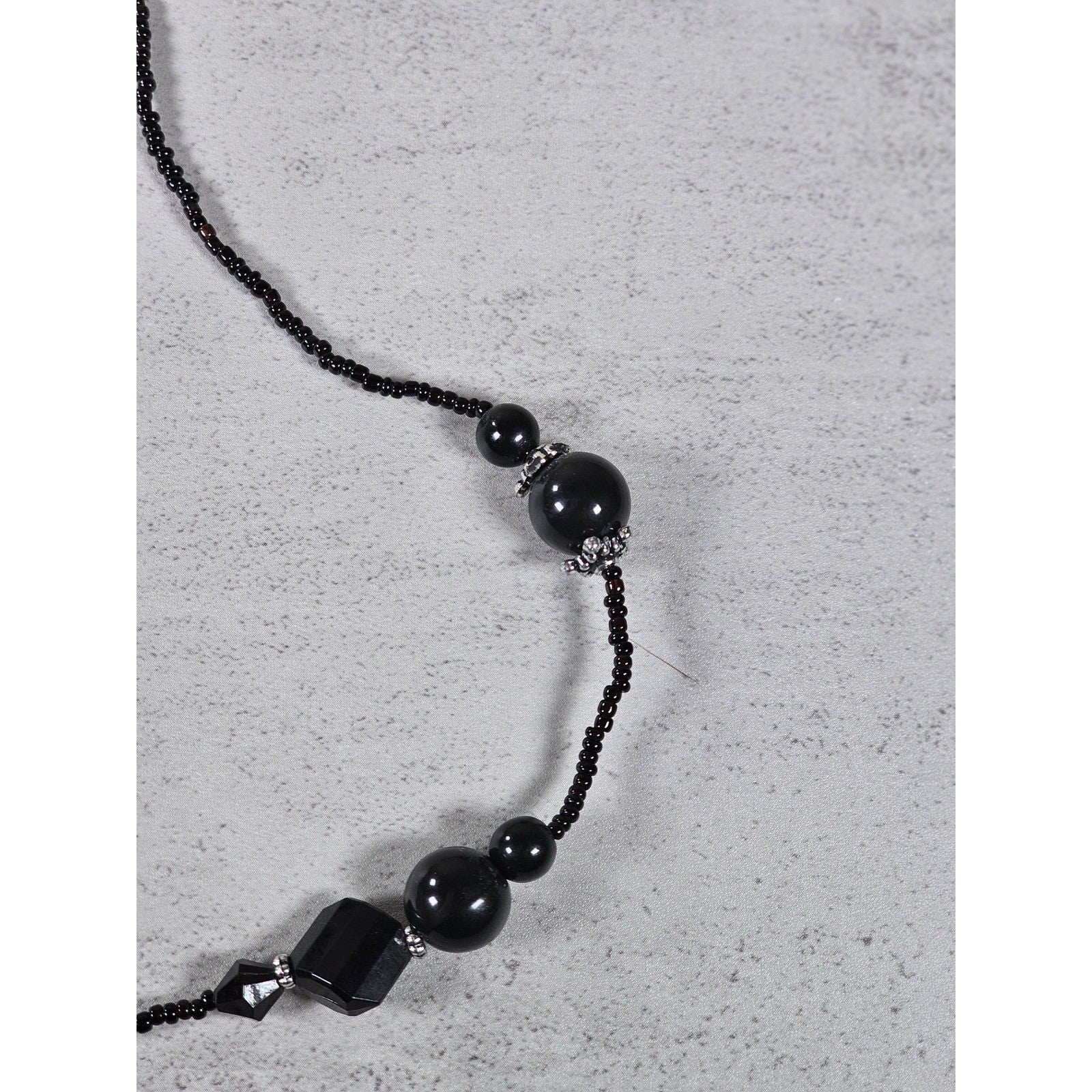 Vintage Black Faceted Teardrop Pendant Beaded Necklace