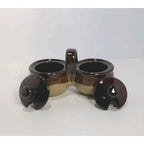 Vintage Brown Ceramic Double Jam & Jelly Crock Server with Lids