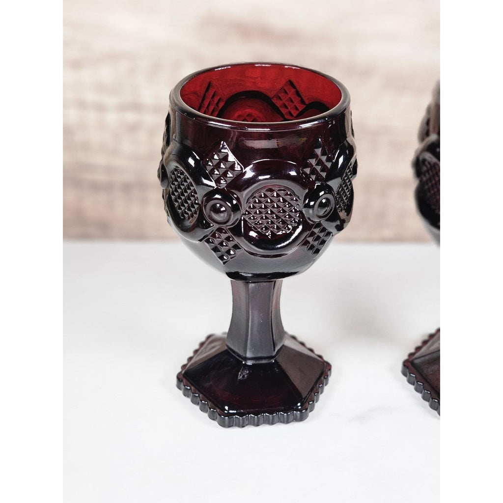 Vintage Avon Cape Cod Ruby Red Wine Goblets Set of 2 1970s Glassware