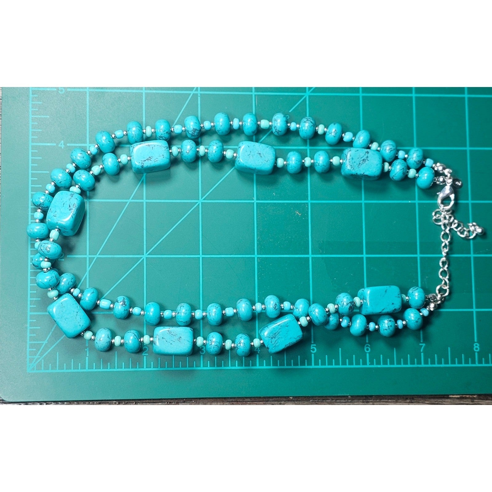 Vintage Turquoise Color Double Strand Beaded Necklace with Extender