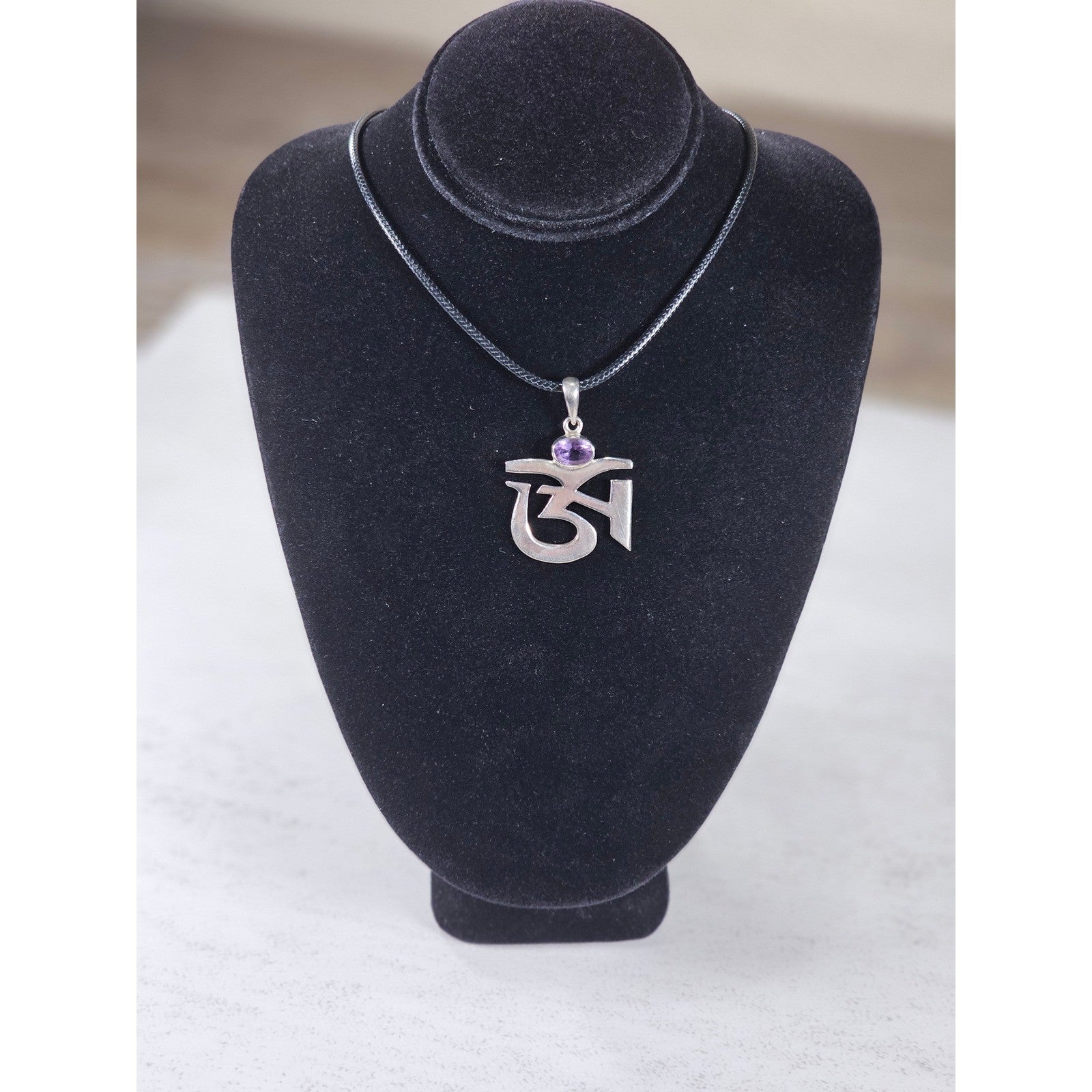 Vintage Om Pendant Necklace with Amethyst Stone