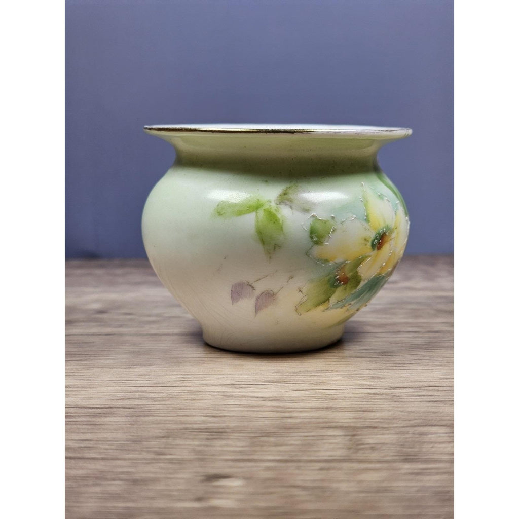 Vintage Porcelain Floral Mini Pitcher Yellow Flowers Gold Trim