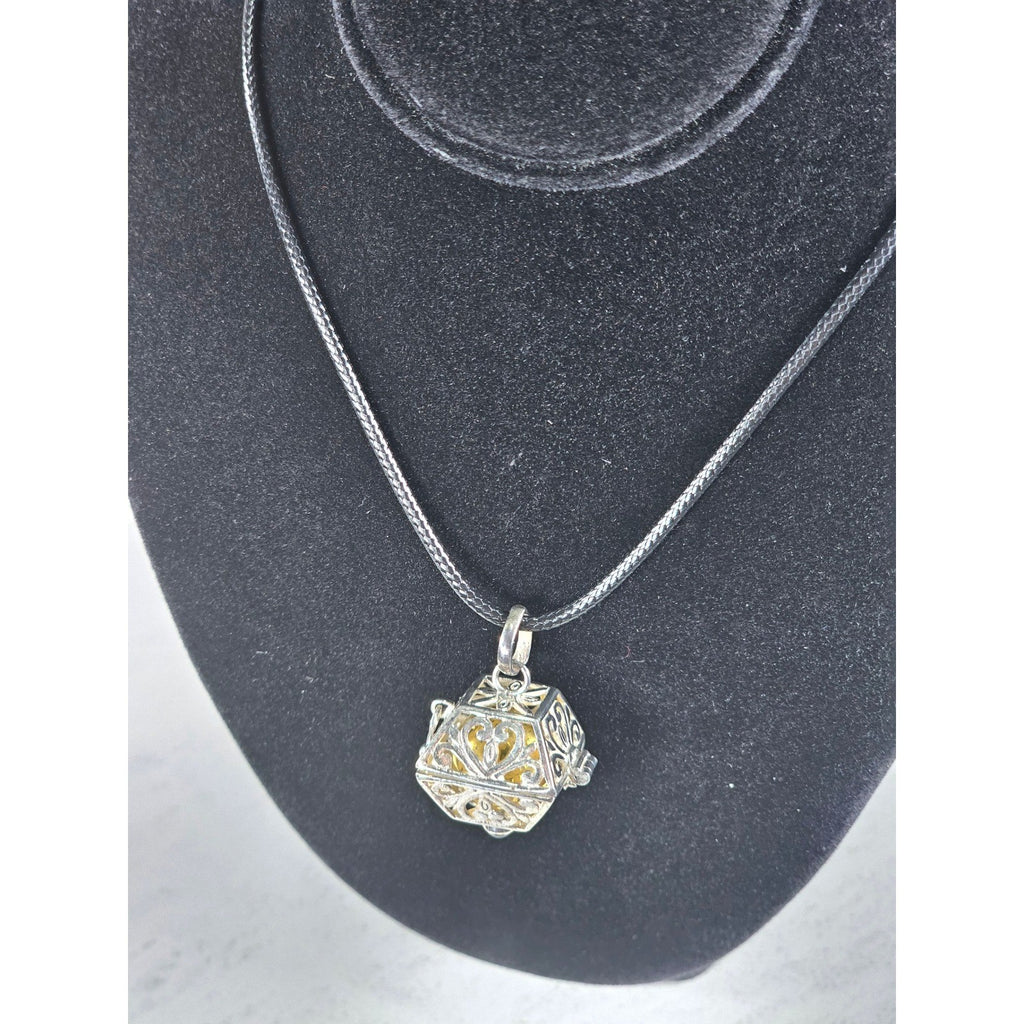 Vintage Harmony Ball Pendant Necklace Purple Stone Filigree