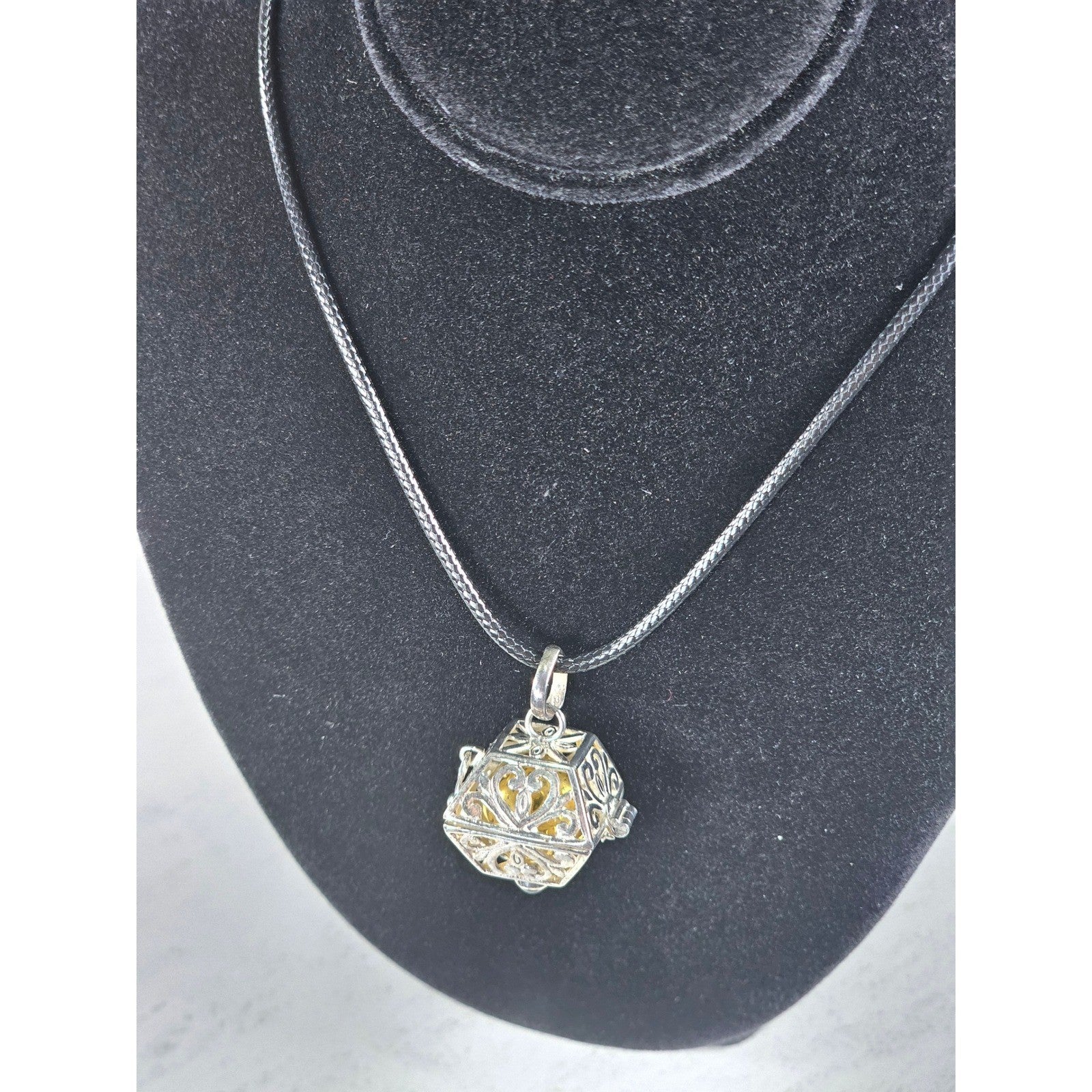 Vintage Harmony Ball Pendant Necklace Purple Stone Filigree