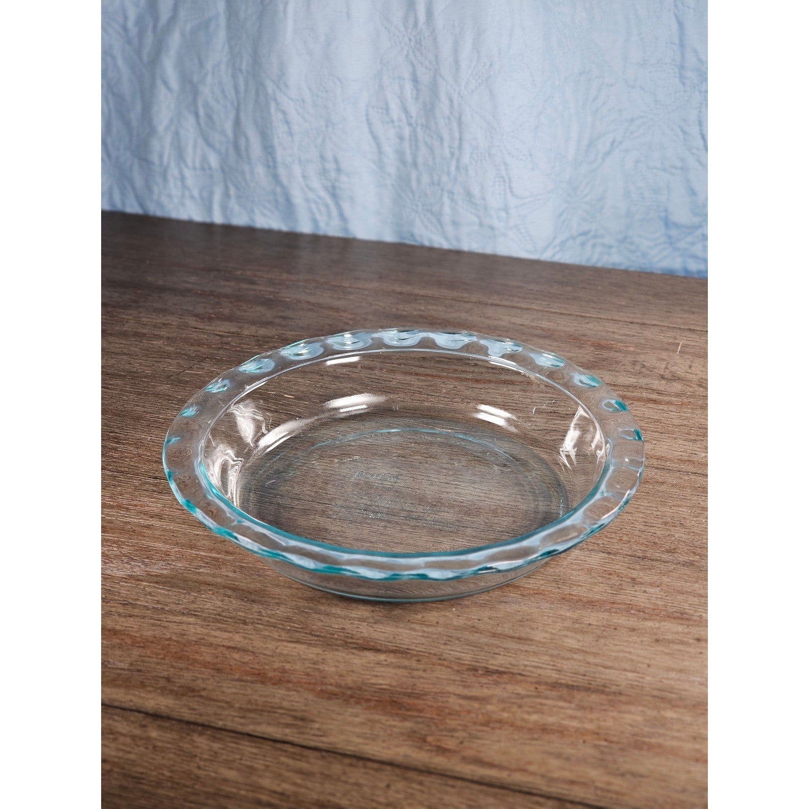 Vintage Pyrex Clear Glass Pie Dish with Blue Dot Rim 11 Inch