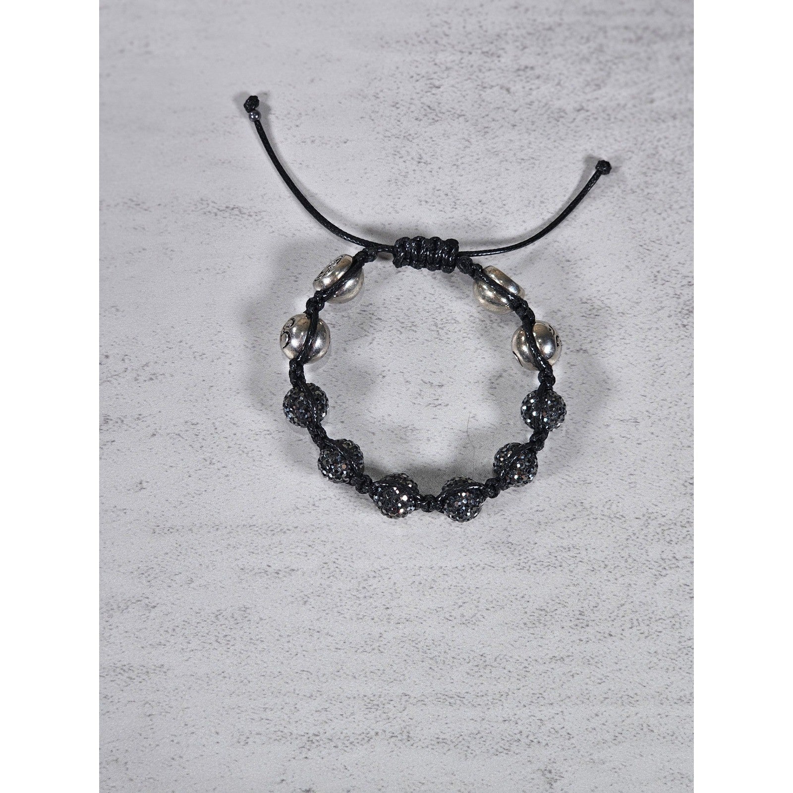 Adjustable Om Bracelet Black Cord Rhinestone Bead Spiritual Bracelet